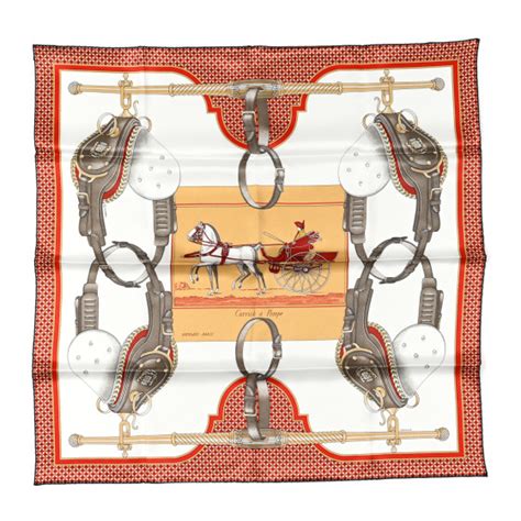 HERMES Silk Carrick a Pompe Scarf 70 White Beige Gris